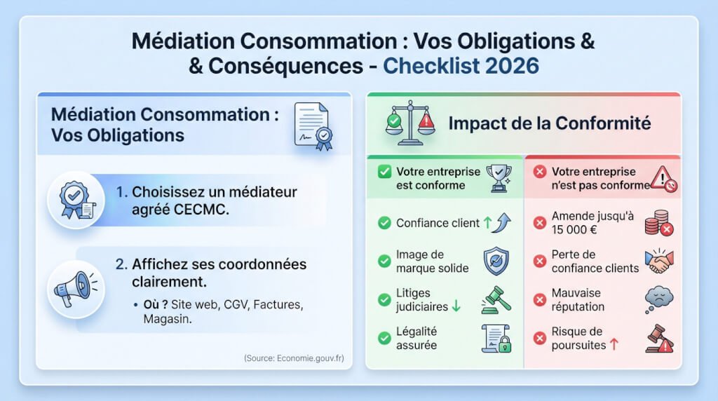 Médiation consommation 2026 obligations et impacts pour les vendeurs