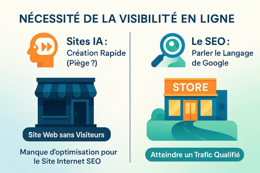 Comparaison entre site SEO humain et site IA pour la visibilité en ligne