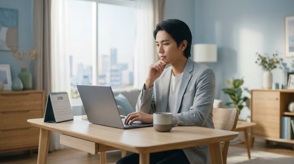 Micro entreprise 2026 : avantages, pièges et alternatives 1 strategic reflection planning for 2026 at a modern desk