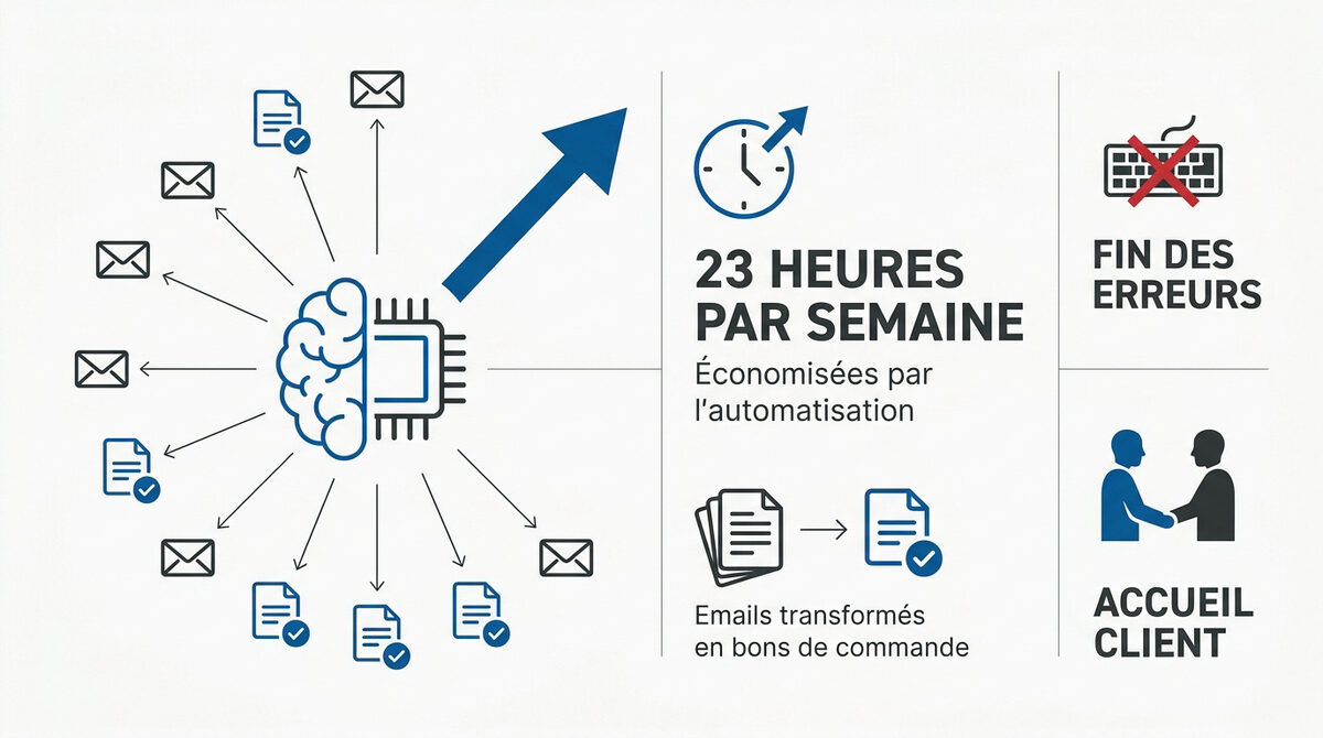 Automatiser les commandes de ton commerce local avec l'IA 2 Graphique montrant le gain de temps de 23 heures par semaine grâce à l'automatisation des commandes
