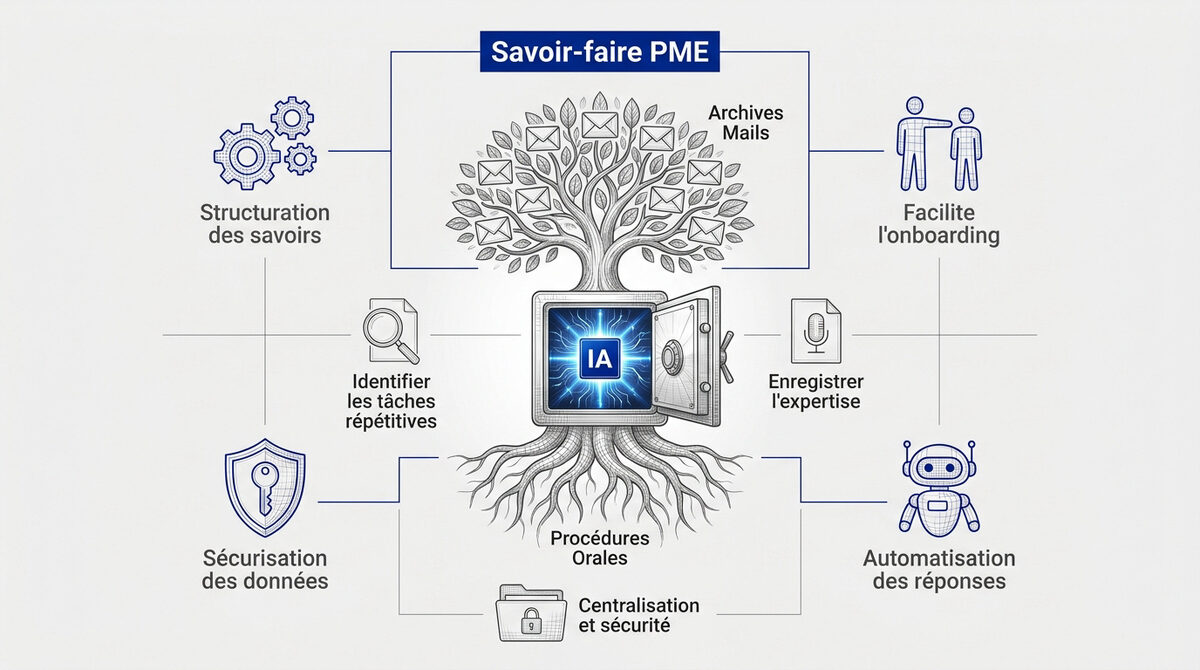 Schéma de la capitalisation du savoir-faire en PME grâce à l'intelligence artificielle
