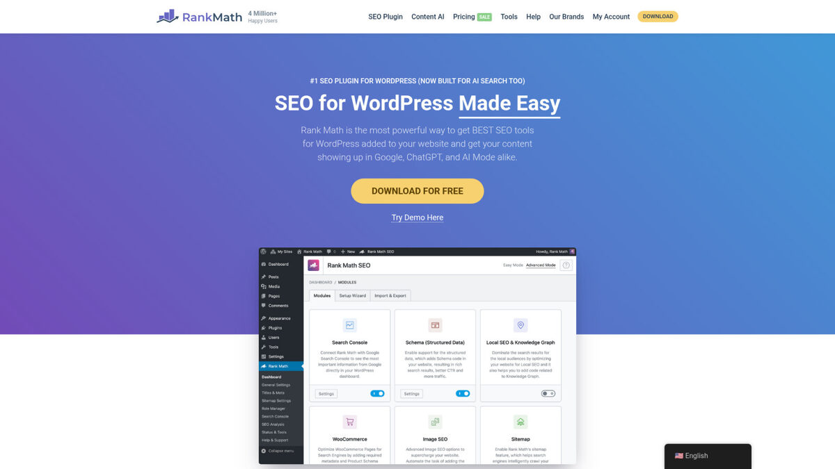 plugins IA WordPress utiles pour une PME en 2026 5 Rank Math : ton allié pour le référencement naturel